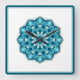 Mandala in teal green quadratische wanduhr