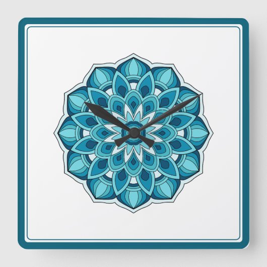 Mandala in teal green quadratische wanduhr (Vorderseite)