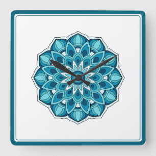 Mandala in Tealgrün Quadratische Wanduhr