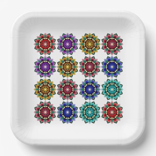 Mandala in various colours paper plate pappteller (Vorderseite)