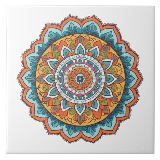 Mandala in verschiedenen Farben Fliese (Vorderseite)