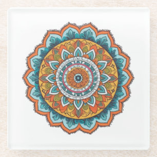 Mandala in verschiedenen Farben Glasuntersetzer