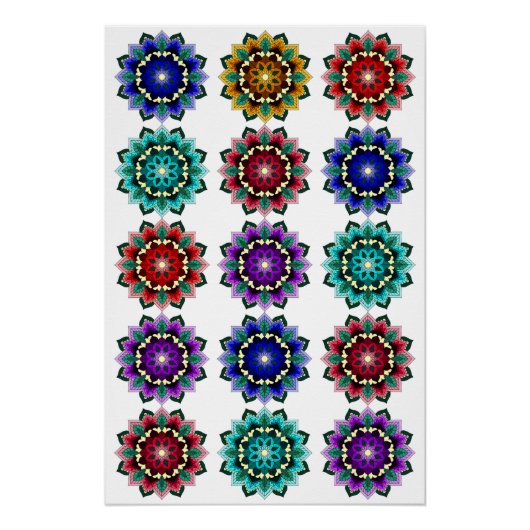 Mandala in verschiedenen Farben Poster (Vorderseite)