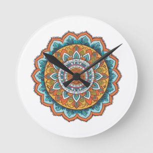 Mandala in verschiedenen Farben Runde Wanduhr