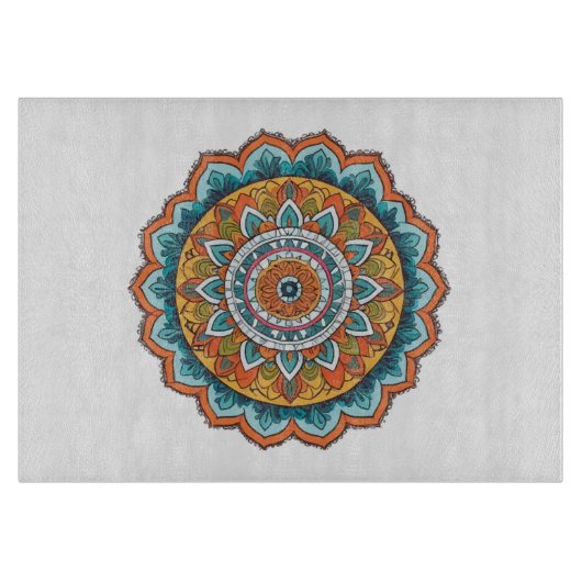 Mandala in verschiedenen Farben Schneidebrett (Vorderseite)