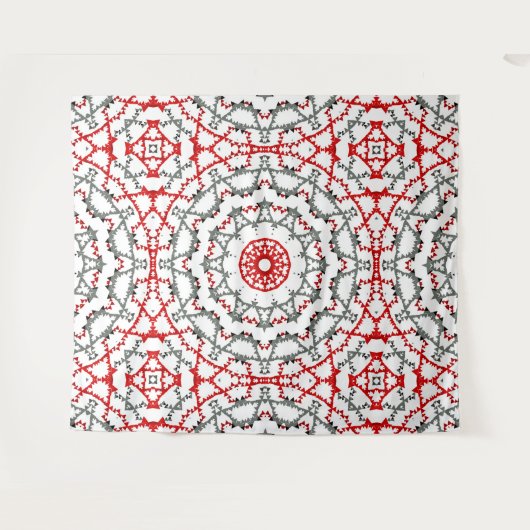 Mandala in weiß, rot und khaki. wandteppich (Vorderseite (Horizontal))