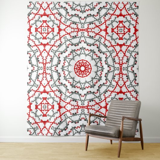 Mandala in weiß, rot und khaki. wandteppich (Beispiel)