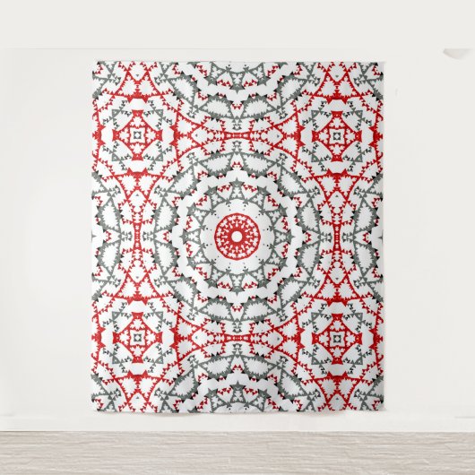 Mandala in weiß, rot und khaki. wandteppich (Vorderseite)