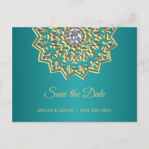 Mandala Indian Aquamarin Blue Wedding SPAREN DAS D Ankündigungspostkarte