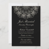 Mandala Indian Boho Black Just Married Wedding Ankündigung (Vorderseite)