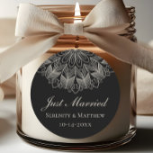 Mandala Indian Boho Black Just Married Wedding Runder Aufkleber