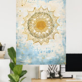 mandala indien aux teintes turquoise et orange poster (Heimbüro)