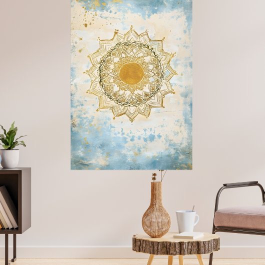 mandala indien aux teintes turquoise et orange poster (Wohnzimmer 3)