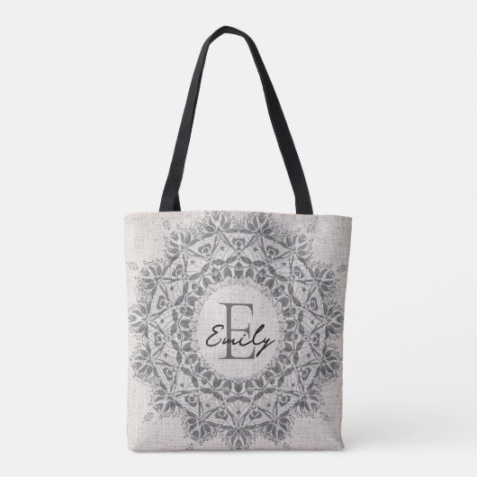 Mandala Individuelle Name Monogram, hellgrau Tasche (Rückseite)