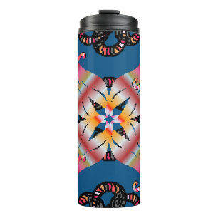 Mandala ist auf einem gelben Hintergrund gefärbt. Thermosbecher