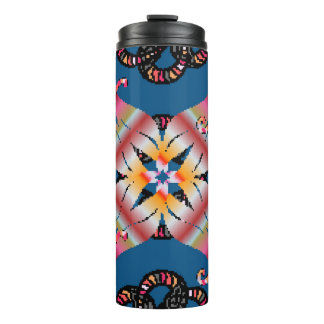 Mandala ist auf einem gelben Hintergrund gefärbt.  Thermosbecher