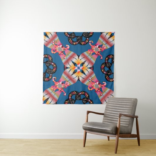 Mandala ist auf einem gelben Hintergrund gefärbt.  Wandteppich (Beispiel (Horizontal))