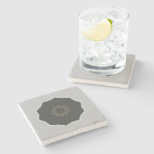 Mandala Kaleidoscope Black auf Grau Steinuntersetzer (Seitenansicht)