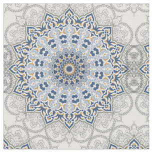 Mandala-Kaleidoskop blaues florales Vintage-Muster Stoff