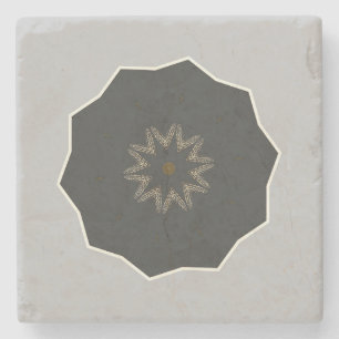 Mandala Kaleidoskop Schwarz auf Grau Steinuntersetzer