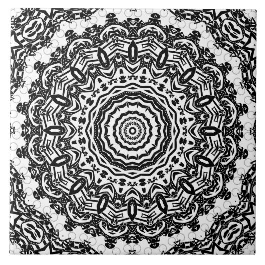 Mandala, Kaleidoskop, schwarz-weiß, Ziergegend Fliese (Vorderseite)