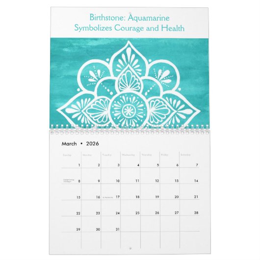 Mandala-Kalender mit monatlichen Geburtssteinen Kalender (Mär 2026)