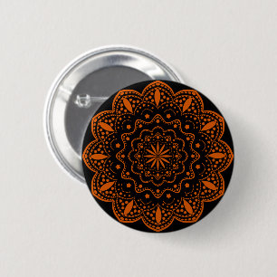 Mandala-Knopf Schwarz und Orange Button