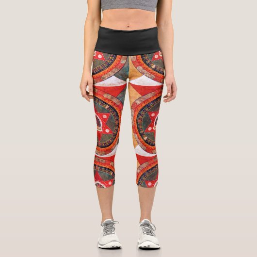 Mandala Kosmisches Diagramm für Meditation Capri Leggings (Vorderseite)