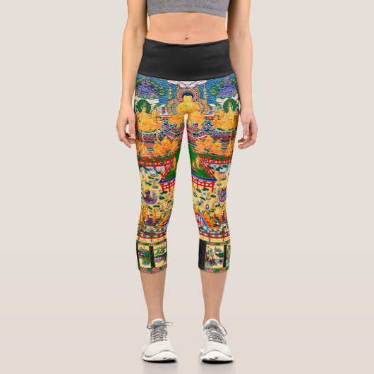 Mandala Kosmisches Diagramm für Meditation Capri Leggings (Vorderseite)