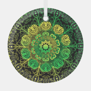 Mandala-Kunst: Grün-gelbes Detail. Ornament Aus Glas