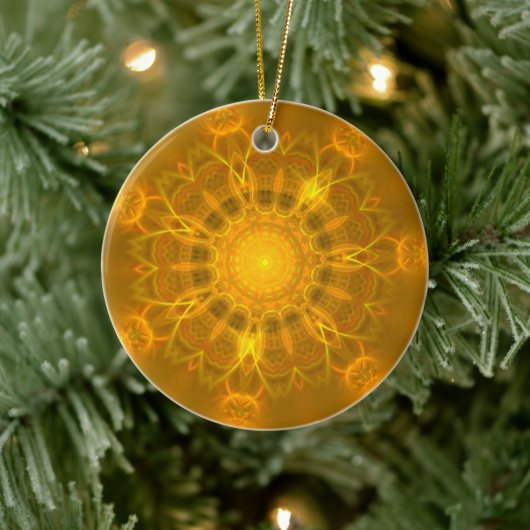 Mandala Lace Lines Warm Glow Gelb Hintergrund Keramik Ornament (Baum)