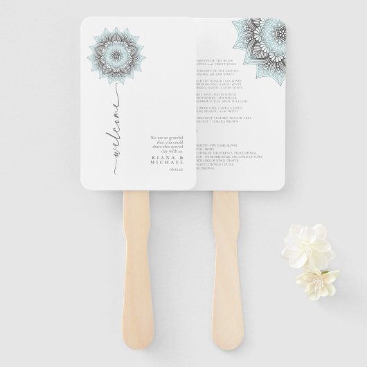 Mandala Lace Rev Wedding Welcome Lt. Blue ID968 Fächer (Vorne und Hinten)