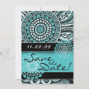 Mandala Lace Turquoise Black Save the Date Wedding