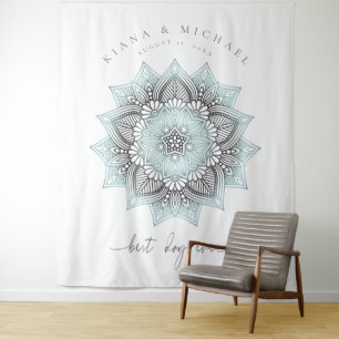 Mandala Lace Wedding Best Day Ever Lt. Blue ID968 Wandteppich