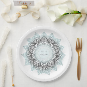 Mandala Lace Wedding Ltd. Blue ID968 Pappteller