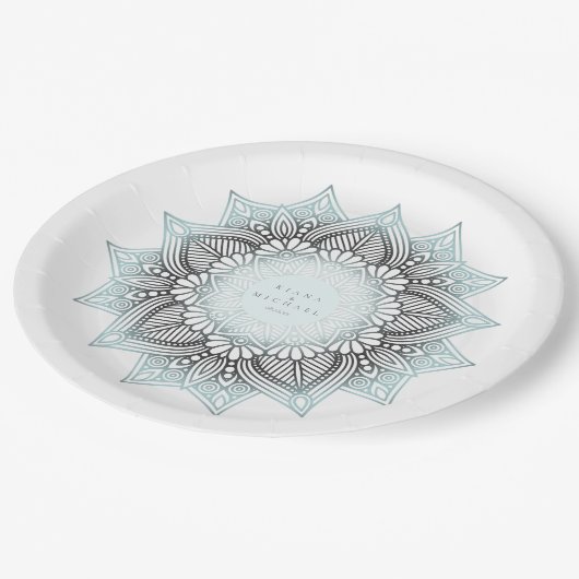 Mandala Lace Wedding Ltd. Blue ID968 Pappteller (Schrägansicht)