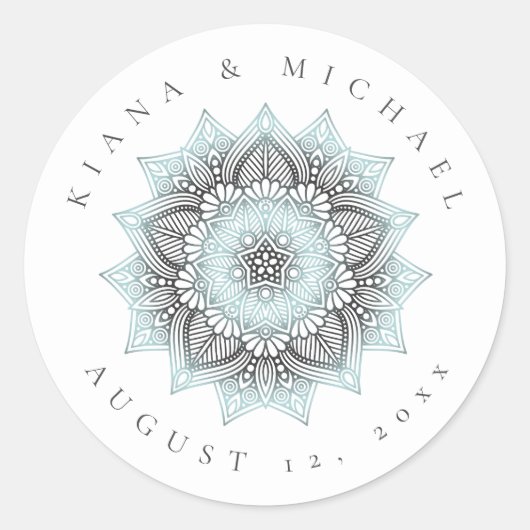 Mandala Lace Wedding Vielen Dank, Lt. Blue ID968 Runder Aufkleber (Vorderseite)