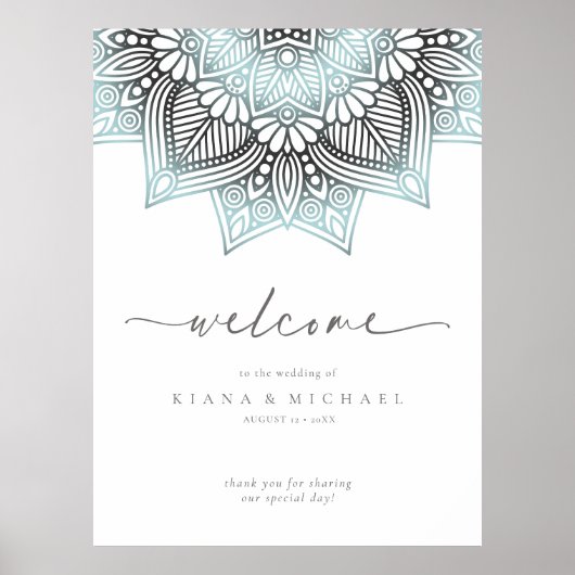 Mandala Lace Wedding Welcome Lt. Blue ID968 Poster (Vorne)