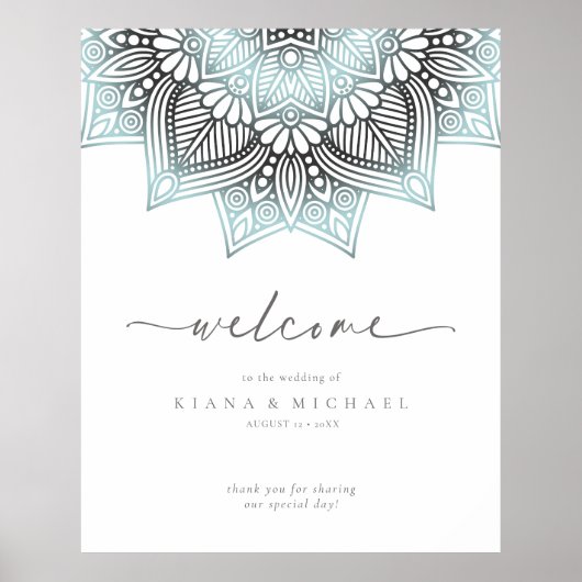 Mandala Lace Wedding Welcome Lt. Blue ID968 Poster (Vorne)