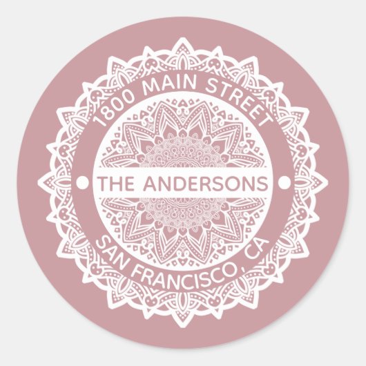 Mandala Lila Address Label Round Aufkleber (Vorderseite)