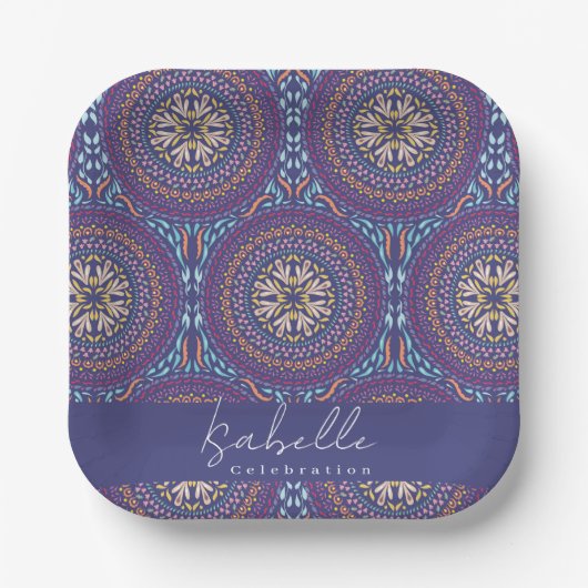 Mandala Lila Pappteller (Vorderseite)