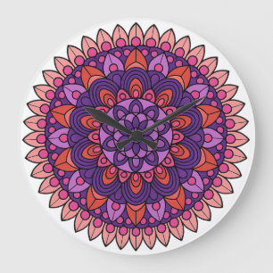 Mandala lila und rosa große wanduhr