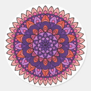 Mandala lila und rosa runder aufkleber