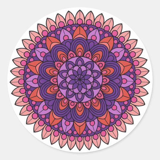 Mandala lila und rosa runder aufkleber (Vorderseite)