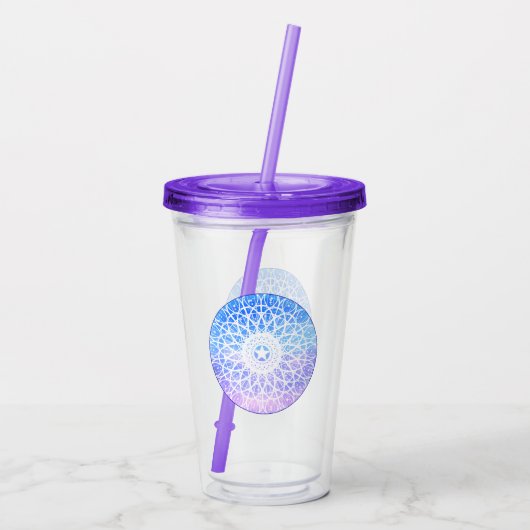Mandala, lila, weiß und blau acryltrinkbecher (Rückseite)