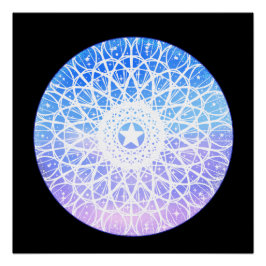 Mandala, lila, weiß und blau poster