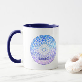 Mandala, lila, weiß und blau tasse