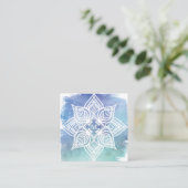 Mandala Lotus Blume Logo und Blue Aquamarin Waterc Quadratische Visitenkarte (Stehend Vorderseite)