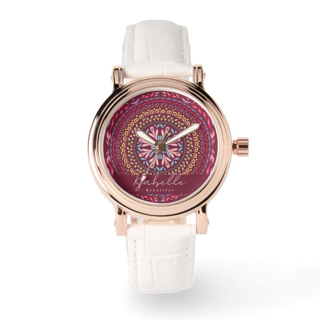 Mandala Magenta Armbanduhr (Vorderseite)