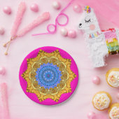 Mandala Magic Blue & Gold auf Fuchsia Pappteller (Party)